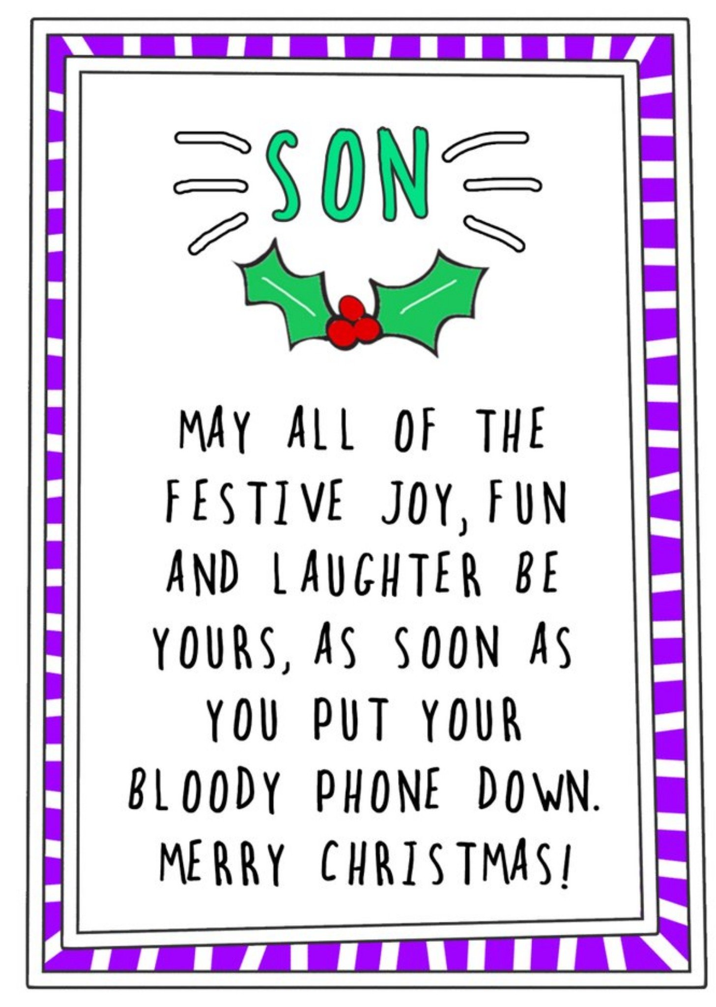 Go La La Funny Son Put Your Phone Down Merry Christmas Card, Large