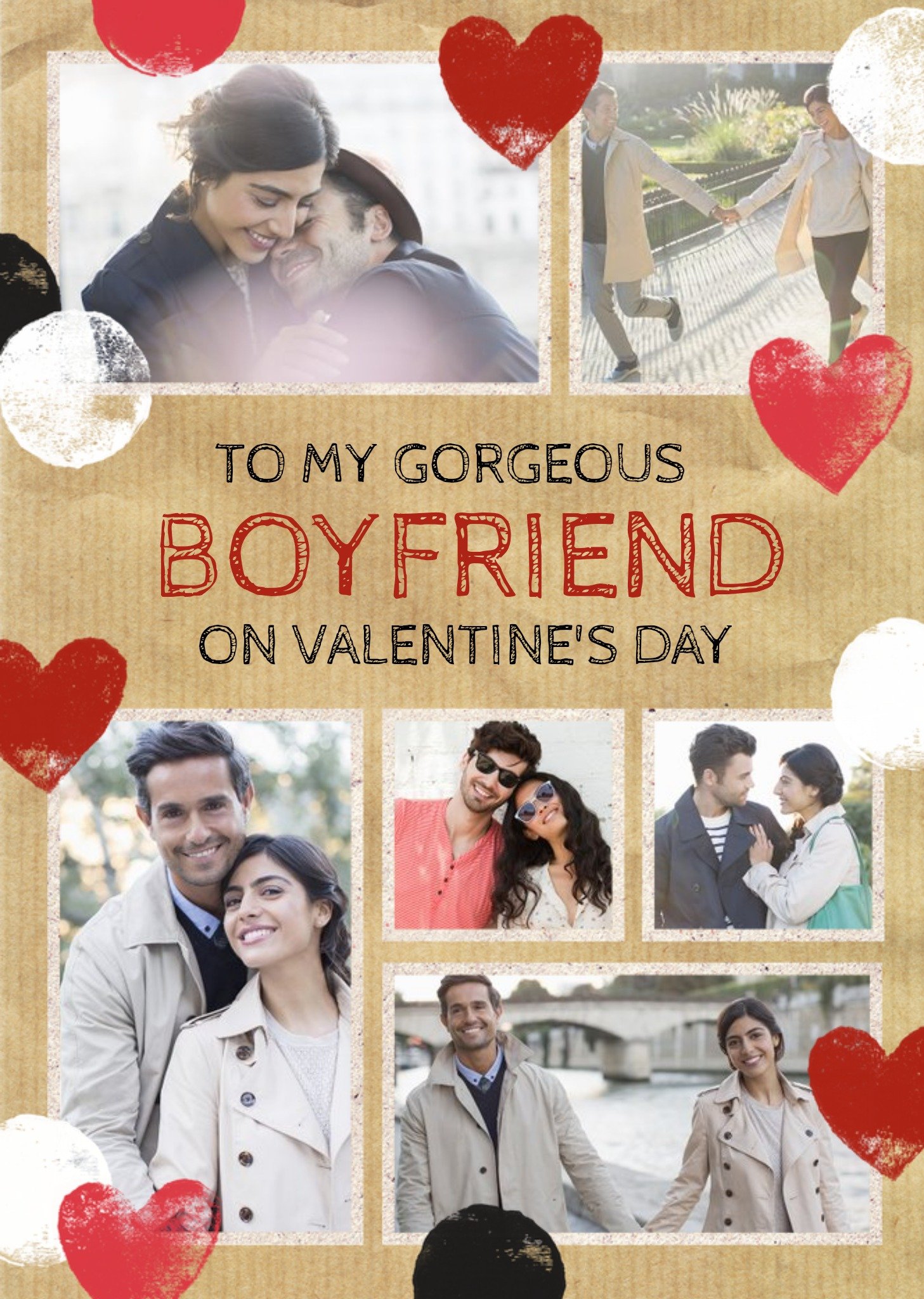Moonpig Stamped Hearts Multi-Photo To Gorgeous Boyfriend Valentine's Day Card Ecard