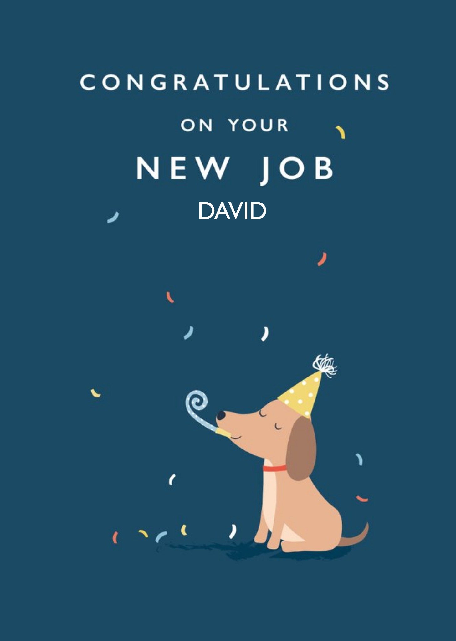 Cute Dog With Party Hat And Blower Personalised New Job Card Ecard