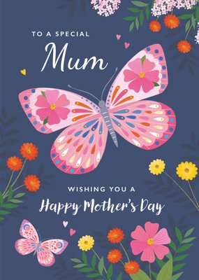 Illustrated Butterfly Flowers Mothers Day Card