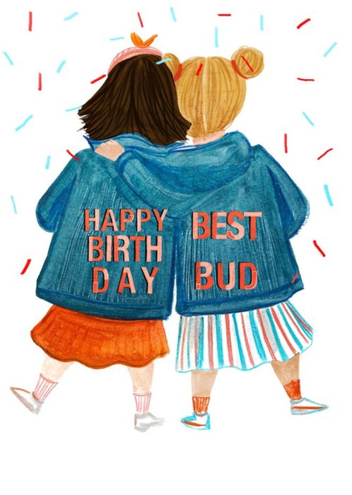 Two Little Girls Best Bud Birthday Card