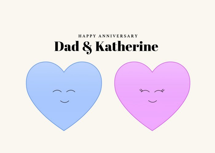 Two Smiling Heart Emojis Illustration Personalised Anniversary Card