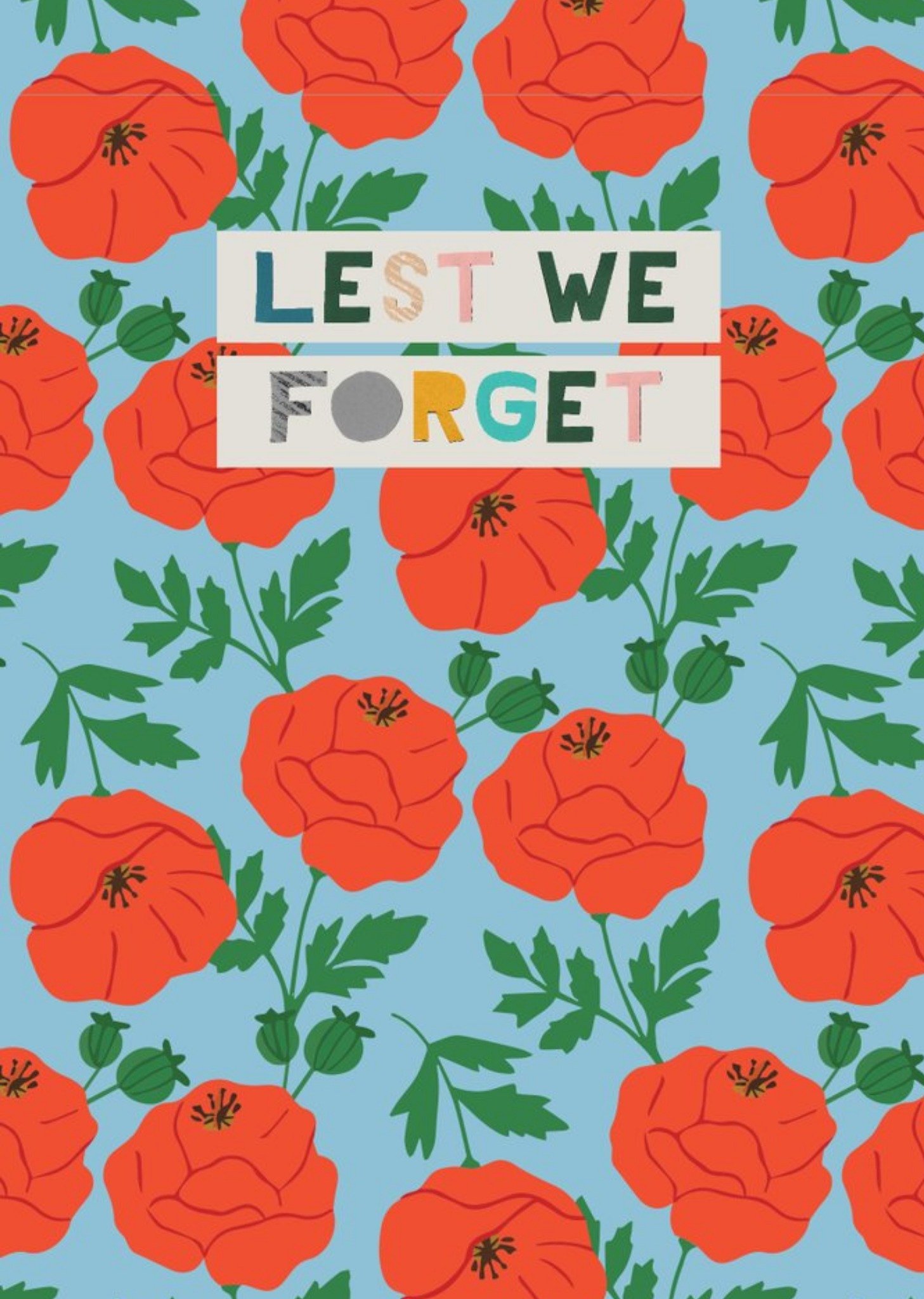 Bright Colourful Red Poppies Illustration Lest We Forget Card Ecard