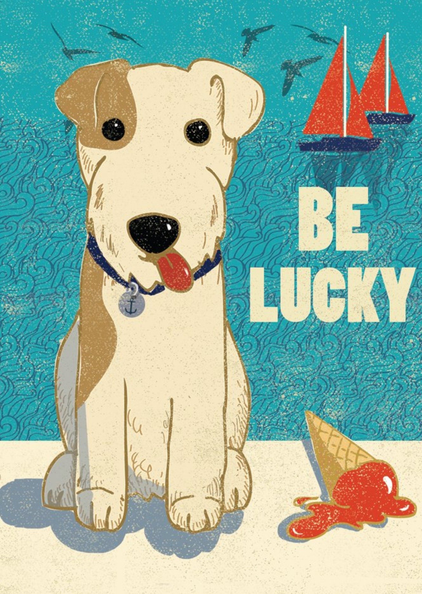 Dog At The Beach Be Lucky Good Luck Card Ecard