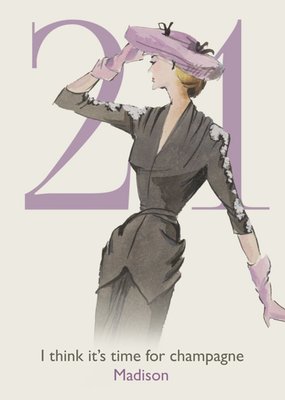 V And A Vintage Fashion Illustration Champagne 21st Birthday Card