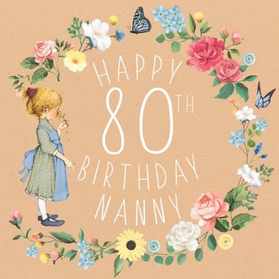 Clintons Nanny Illustrated Floral 80th Birthday Card