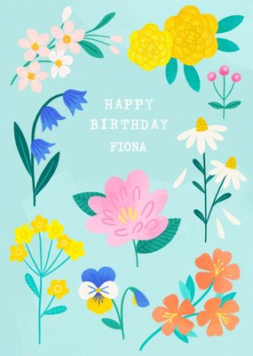 Illustrated Floral Happy Birthday Card