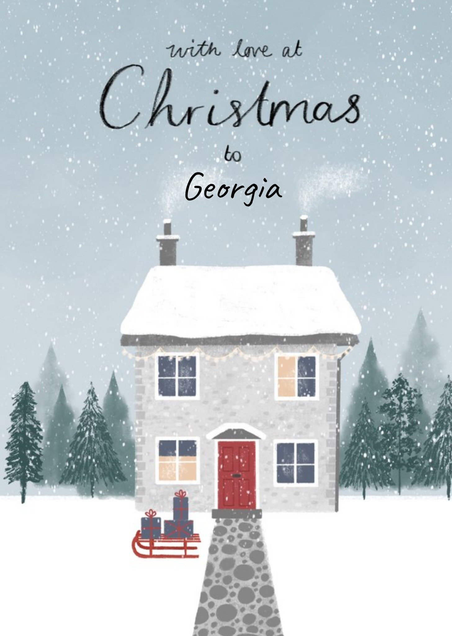 Moonpig Snowy Illustrated House Christmas Card Ecard