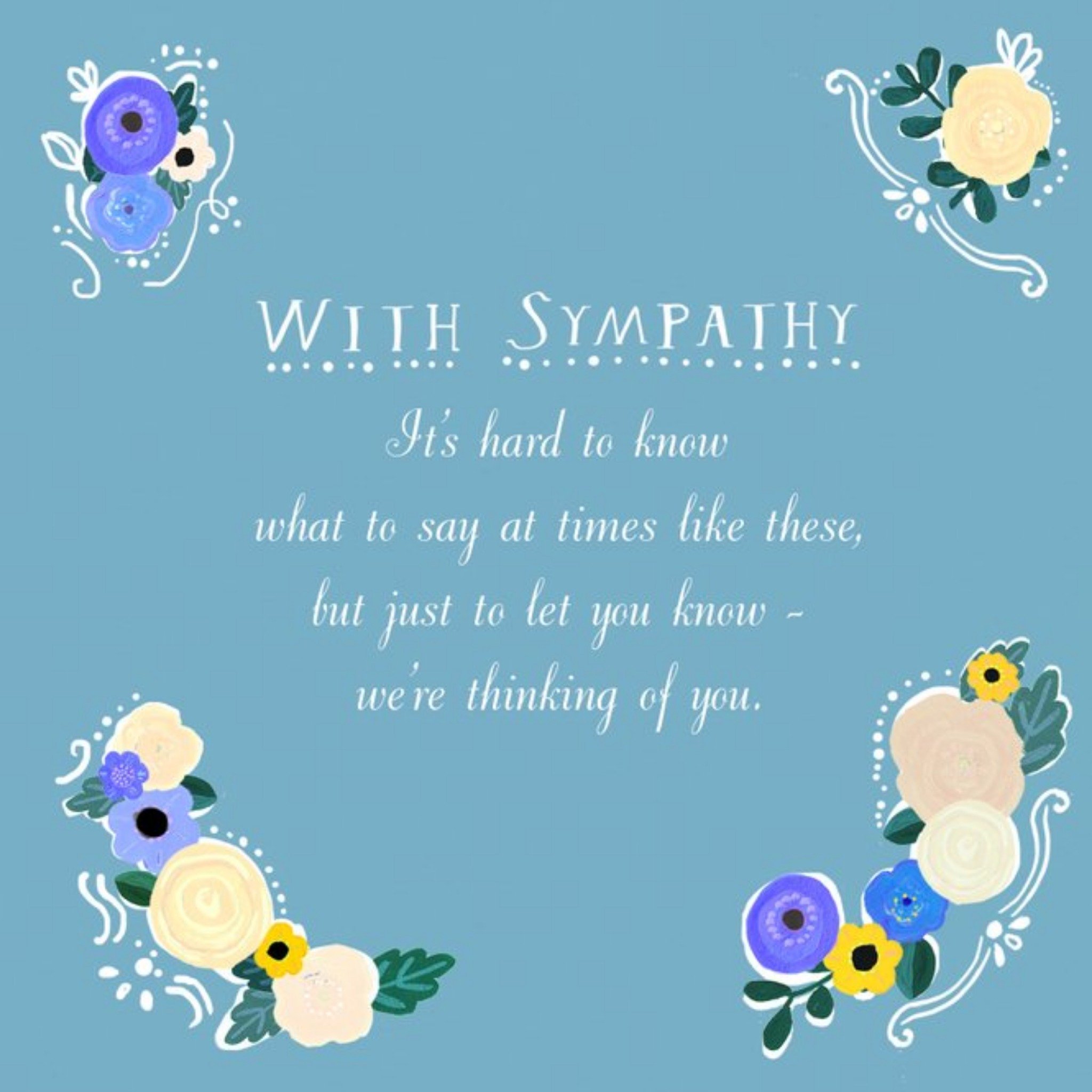 Blue With Floral Touches Personalised With Sympathy Card, Square