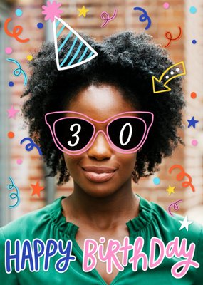 30th Birhday Bright Graphic Photo Upload Birthday Card