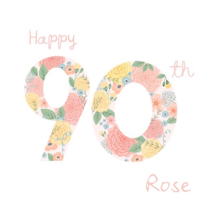 Floral Pattern Illustration Ninetieth Personalised Birthday Card