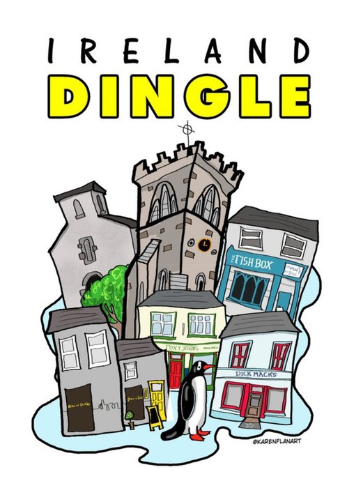 Illustration Of Various Shops In Dingle Town Ireland Card