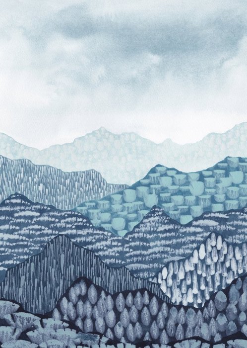 Blue Abstract Landscape Pattern Just A Note Greetings Card By Joy Jen Studio