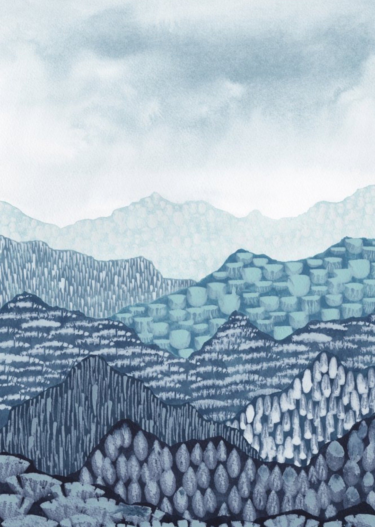 Moonpig Blue Abstract Landscape Pattern Just A Note Greetings Card By Joy Jen Studio Ecard