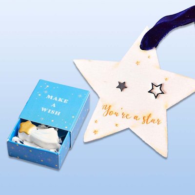 Lisa Angel Tiny Matchbox Ceramic Star Token & Silver Star Earrings Bundle