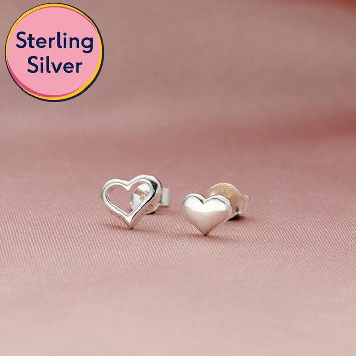 Tiny Sterling Silver heart earrings on studs, Small Silver heart stud earring  tiny earrings Valentine's gift girlfriend love girl kids gift