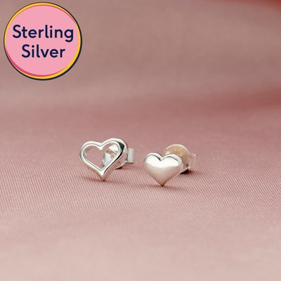 Mismatched Silver Heart Earrings