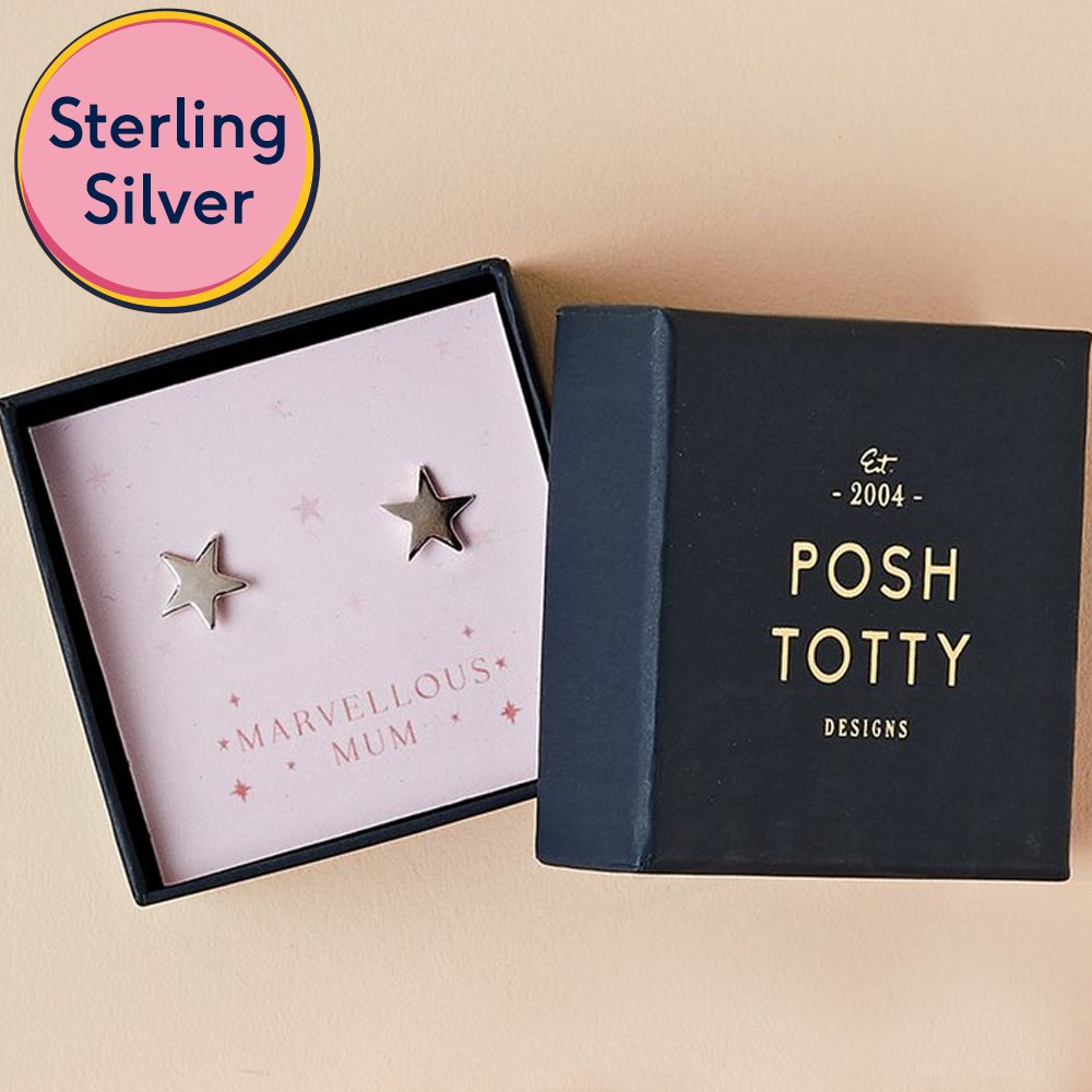 Posh Totty 'marvellous Mum' Silver Star Stud Earrings