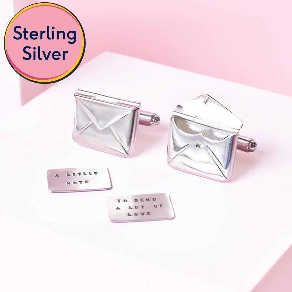 Posh Totty 'a Little Note To Send A Lot Of Love' Sterling Silver Envelope Cufflinks