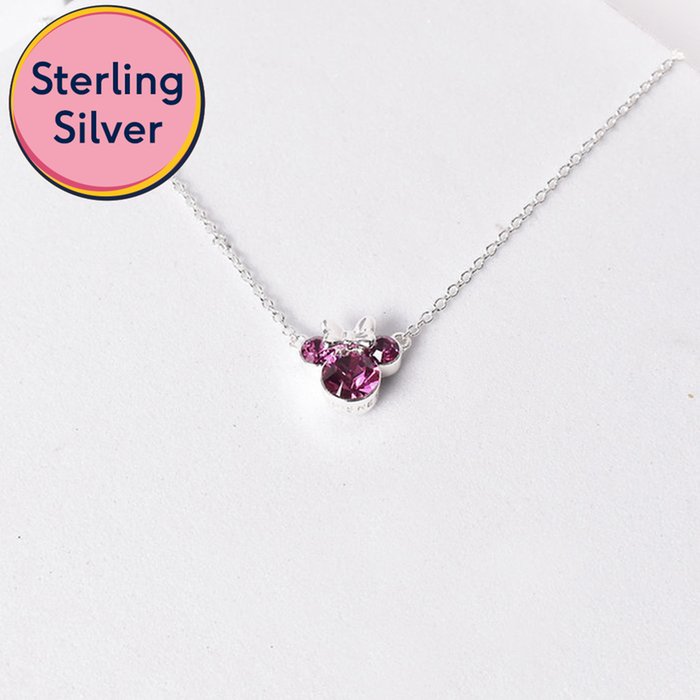 Disney Minnie Mouse Sterling Silver Purple Crystal Necklace