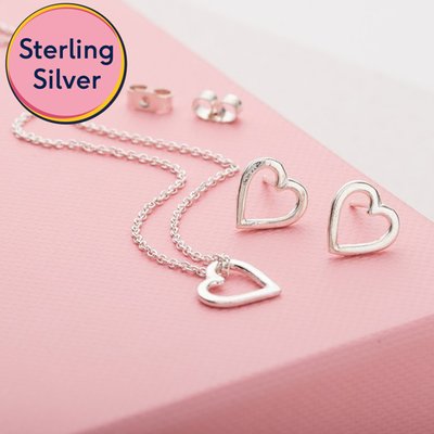 You Are My World Silver Heart Earring & Necklace Set