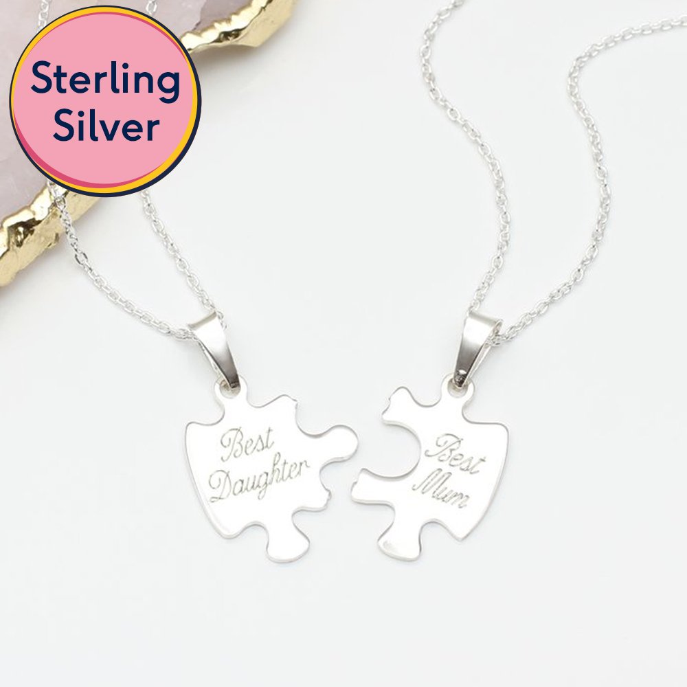 Moonpig Best Mum & Daughter Jigsaw Silver Necklace Duo
