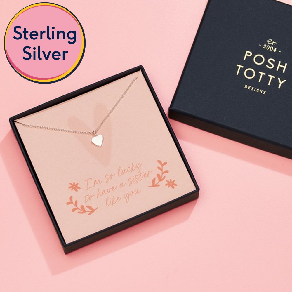 Posh Totty I'm So Lucky To Have A Sister Like You Silver Heart Necklace