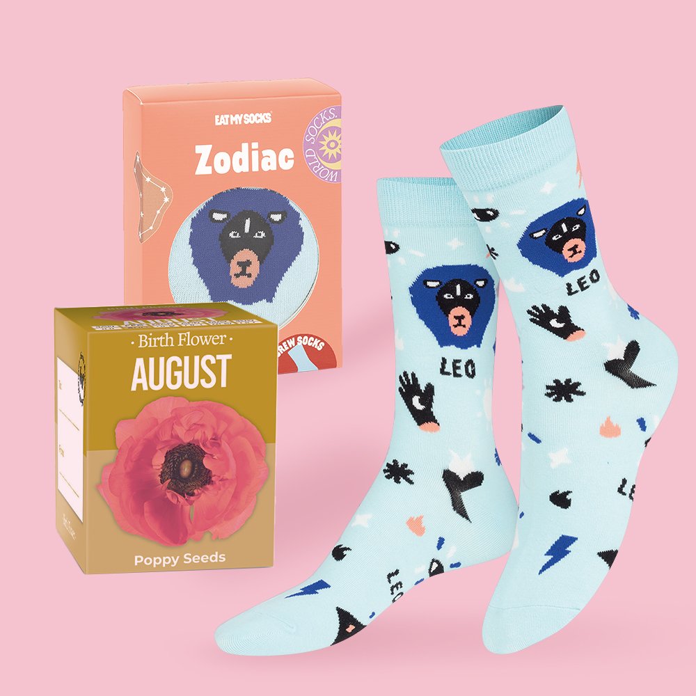 Eat My Socks Grow Your Own August Birth Flower & Leo Socks