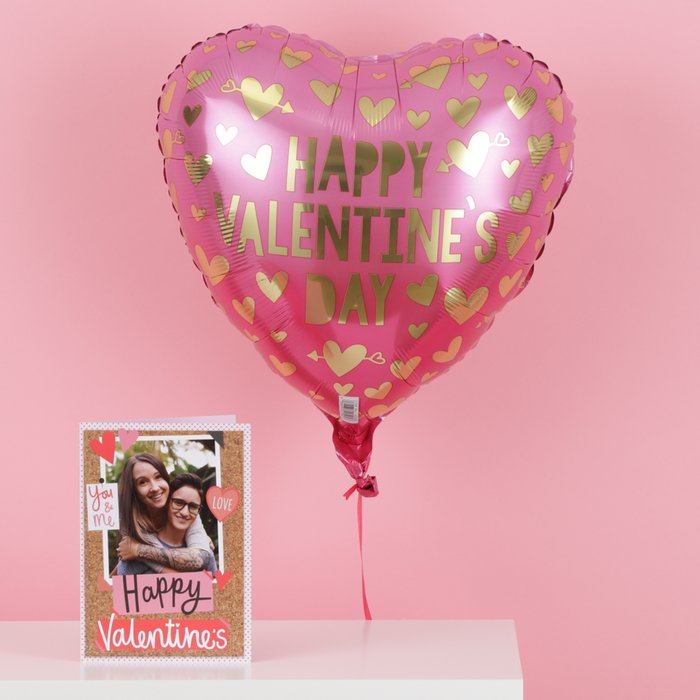 Happy Valentine's Day Pink & Gold Heart Balloon