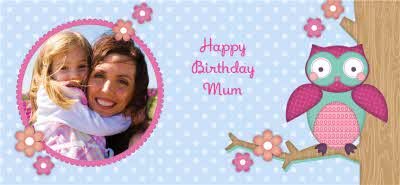 Happy Birthday Mum Owl Photo Upload Mug