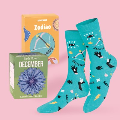 Grow Your Own December Birth Flower & Sagittarius Socks 