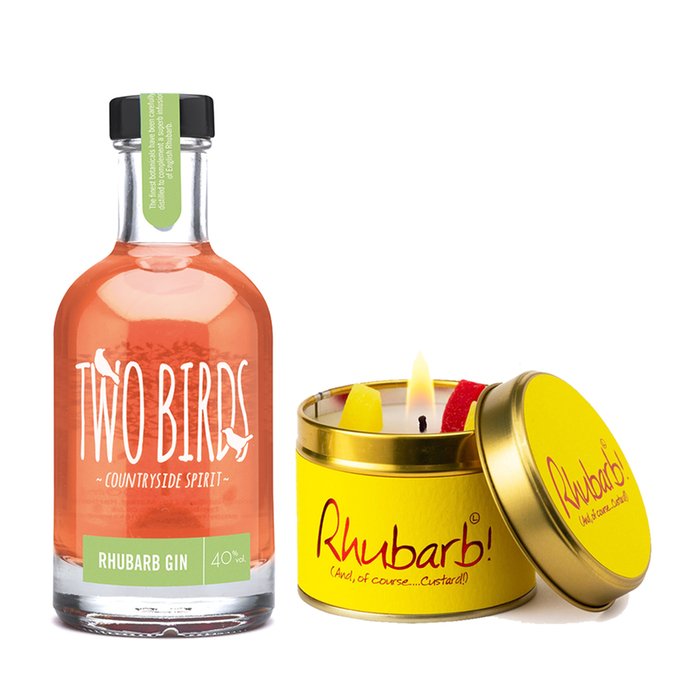 Two Birds Rhubarb Gin & Candle Gift Set