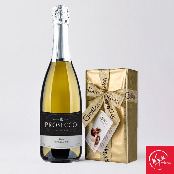 Personalised Prosecco 75cl With Guylian Chocolates Gift Set