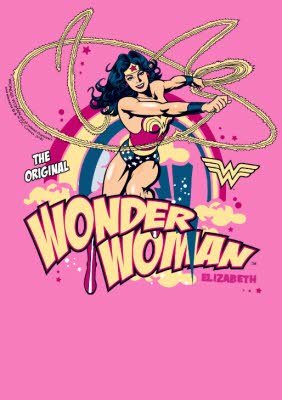 Wonder Woman Vintage Personalised Name Neon Pink T-Shirt