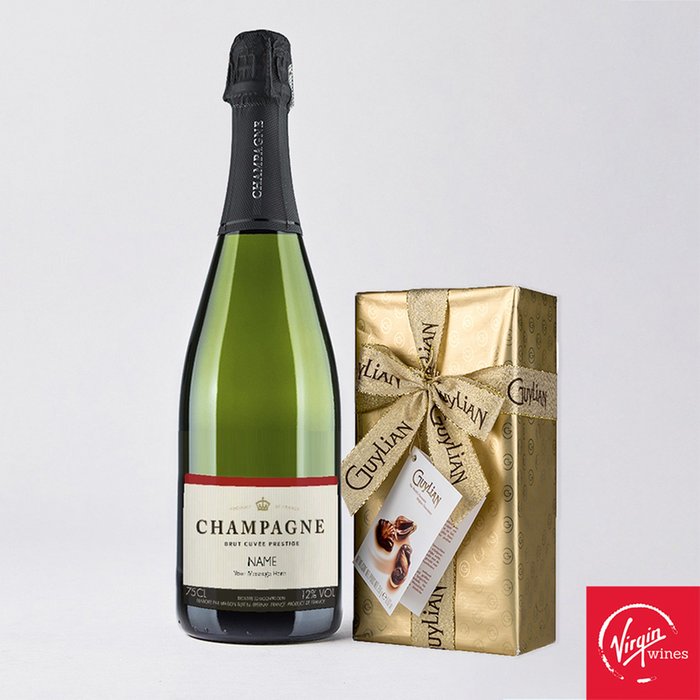 Personalised Champagne 75cl With Guylian Chocolates Gift Set